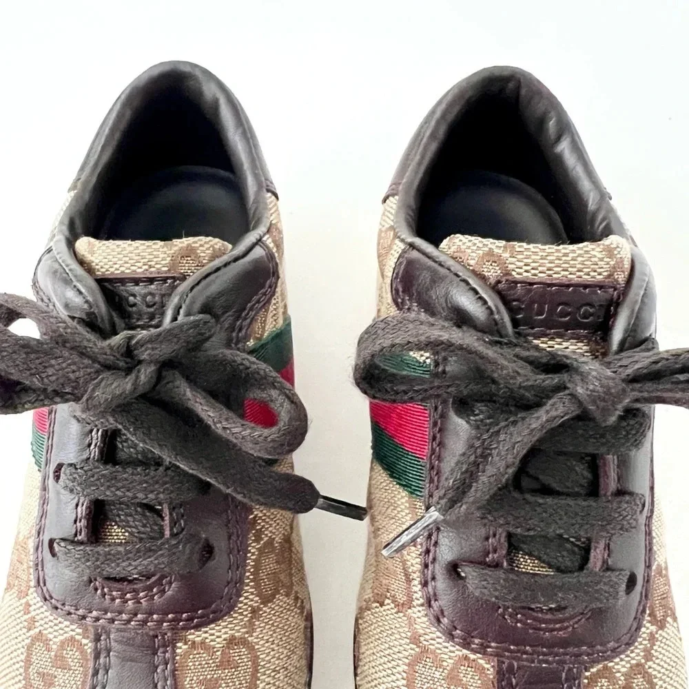 GUCCI || Baby Supreme GG Logo Web Stripe Lace Up Canvas Leather Sneakers Size 24 - Picture 4 of 13